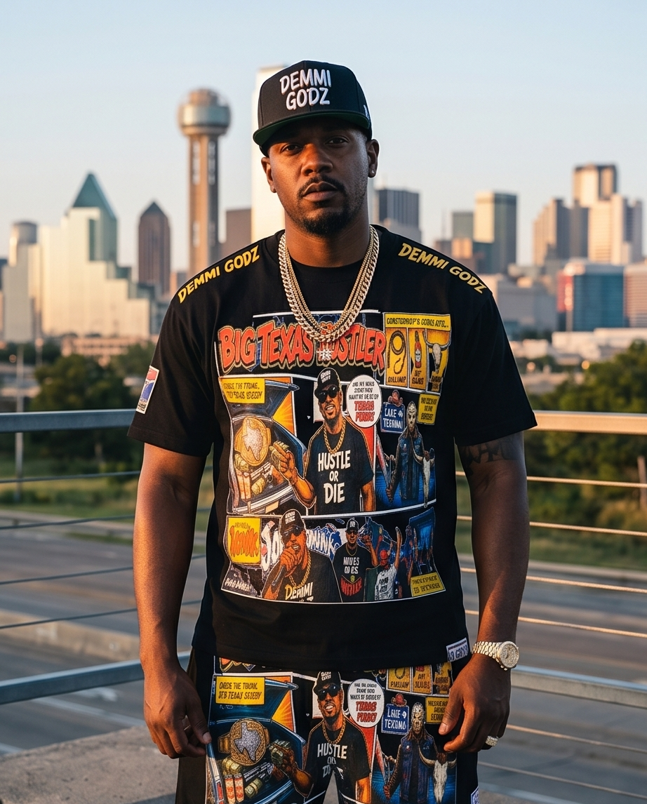 Big Texas Urban Casual Wear Shirt Short Set - Size M - Unique Streetwear for Trendsetters - Demmi Godz Clothing Company