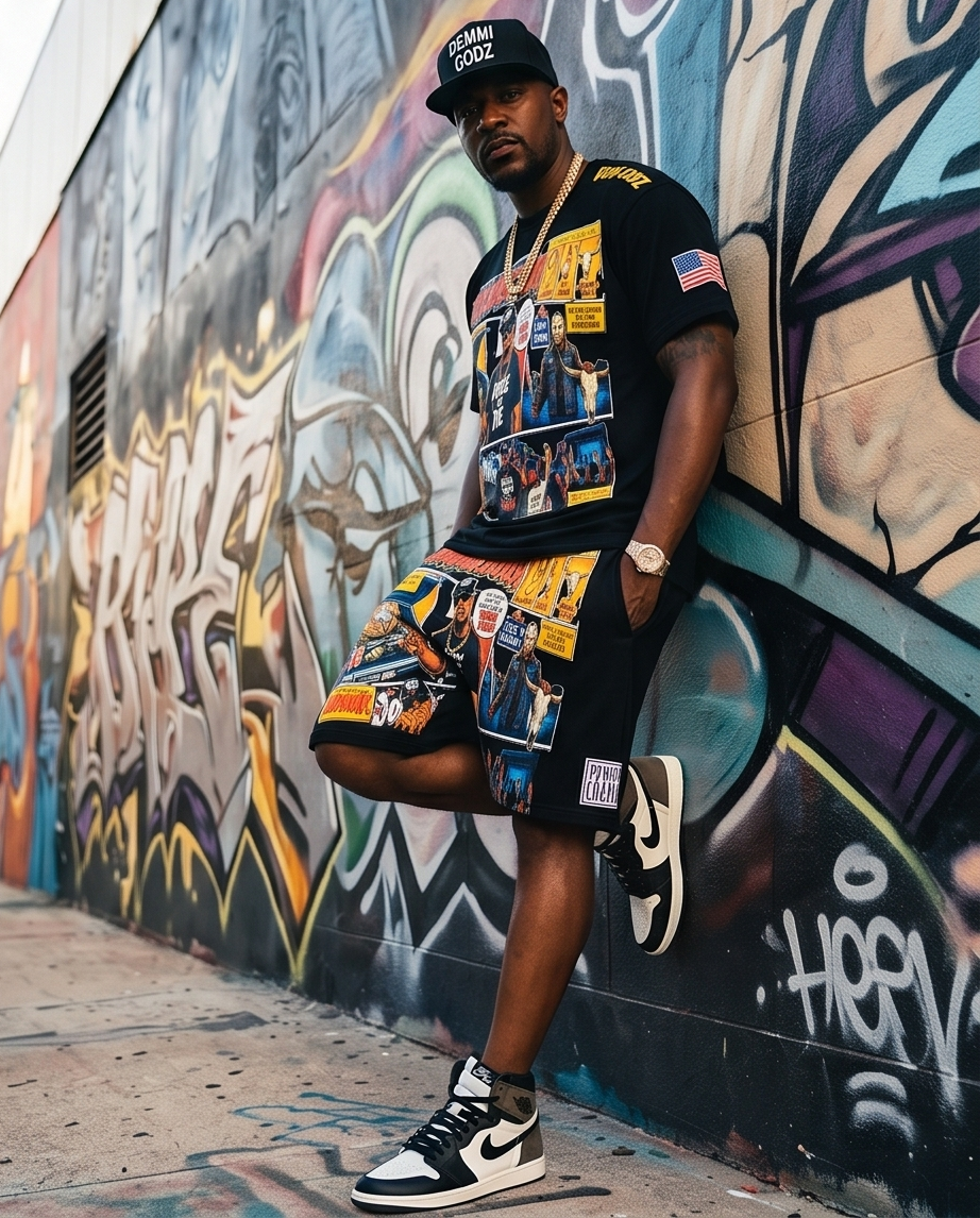 Big Texas Urban Casual Wear Shirt Short Set - Size M - Unique Streetwear for Trendsetters - Demmi Godz Clothing Company