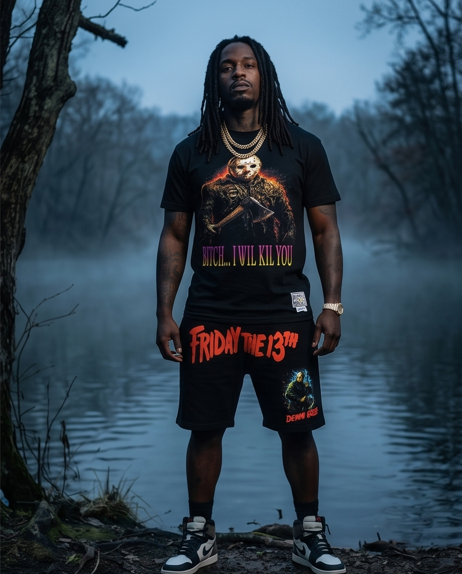 Jason Friday the 13th Urban Casual Wear Shirt Set - Urban Shirt &amp; Short Set (XLarge) - Demmi Godz Clothing Company