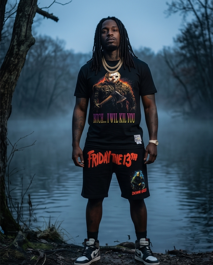 Jason Friday the 13th Urban Casual Wear Shirt Set - Urban Shirt &amp; Short Set (XLarge) - Demmi Godz Clothing Company