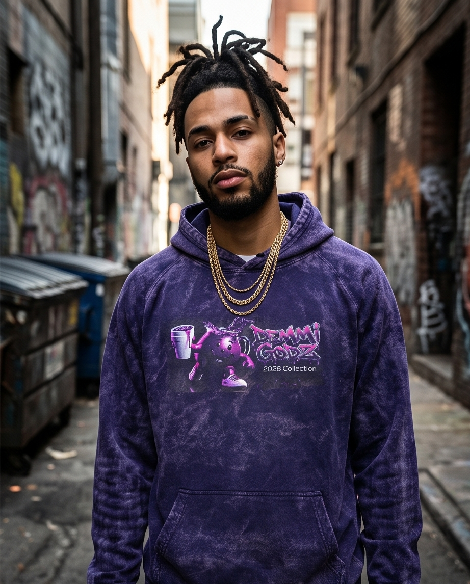 Urban Vintage Oversized Purple Hoodie for Men - Unique 2XL Streetwear Design - Demmi Godz Clothing Company