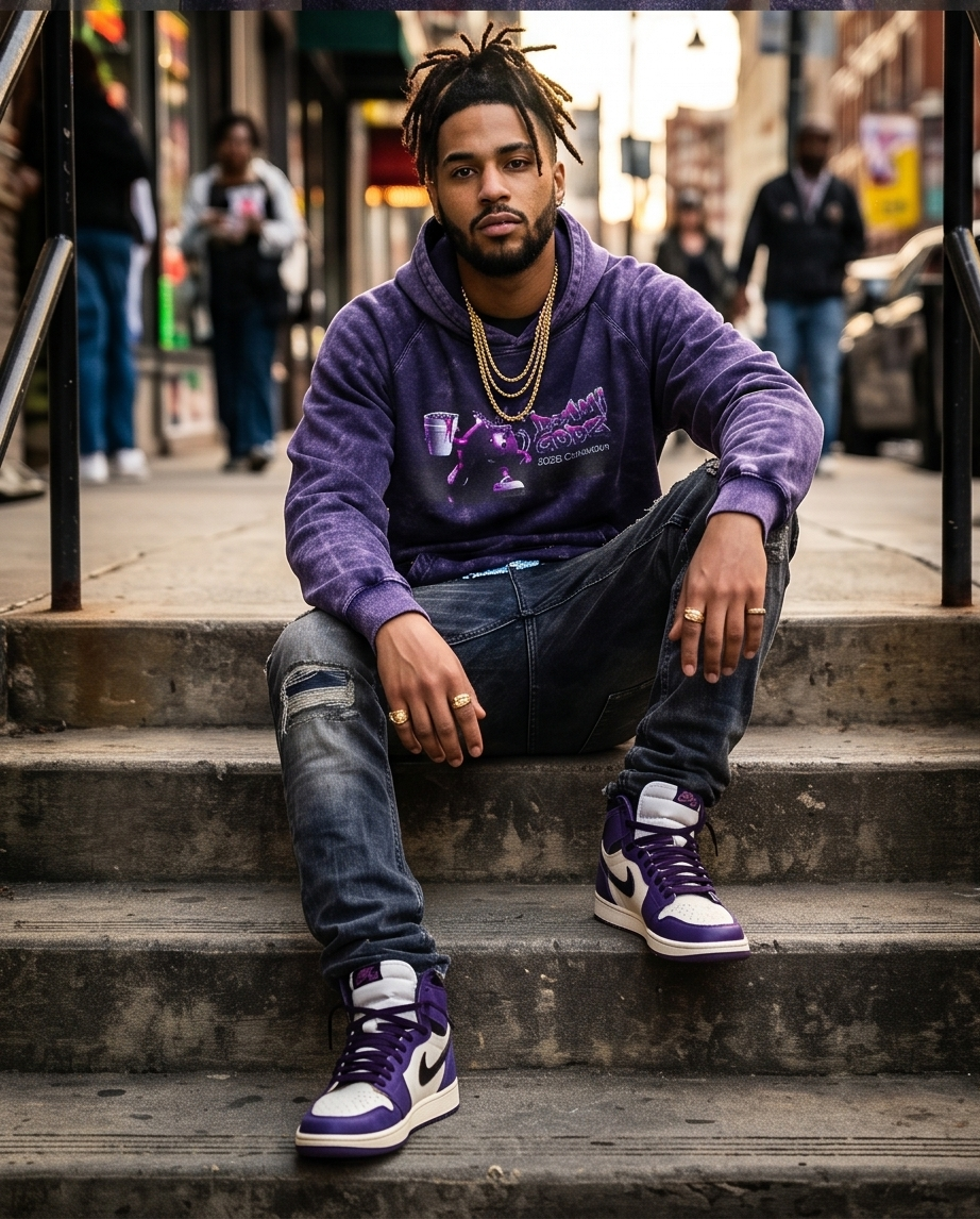 Urban Vintage Oversized Purple Hoodie for Men - Unique 2XL Streetwear Design - Demmi Godz Clothing Company