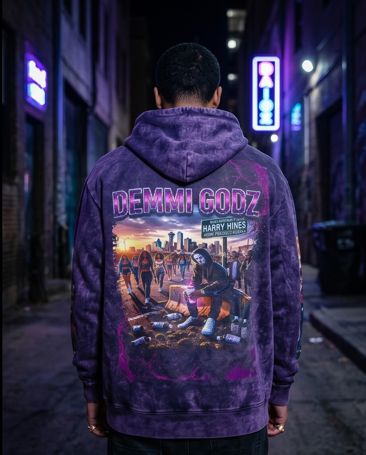 Urban Vintage Oversized Purple Hoodie for Men - Unique 2XL Streetwear Design - Demmi Godz Clothing Company