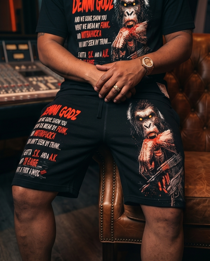 Raging Gorilla Shirt and Short Set - Medium - Urban Casual Wear from Unique Streetwear Collection - Demmi Godz Clothing Company