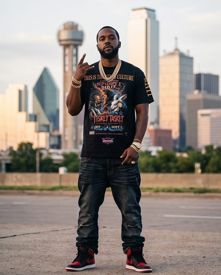 Texas Culture Horror T Shirt - Heavyweight Black Tee Large Size | Unique Mens Urban Design - Demmi Godz Clothing Company
