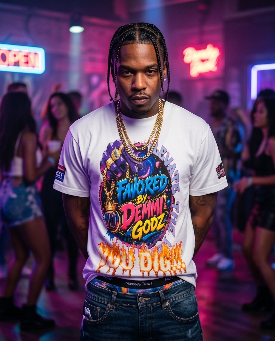 "Favored by Demmi Godz" — Urban Heavyweight T‑Shirt (Large) — One‑of‑a‑Kind Streetwear