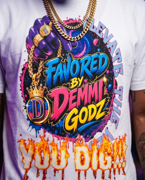 "Favored by Demmi Godz" — Urban Heavyweight T‑Shirt (Large) — One‑of‑a‑Kind Streetwear