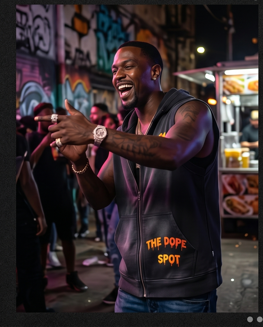 "The Dope Spot" — Black Vintage Washed Oversized Zip-Up Hooded Tank Top (L)