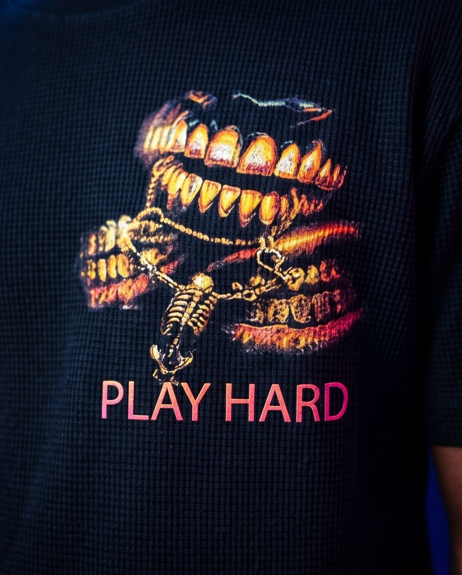 Play Hard Vintage Waffle Knit T-Shirt XL - Trendy Men&