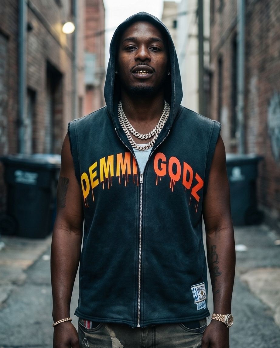 Vintage Oversized Black Zip-Up Tank Top - Graphic Back XL for Urban Casual Wear at The Dope Spot - Demmi Godz Clothing Company