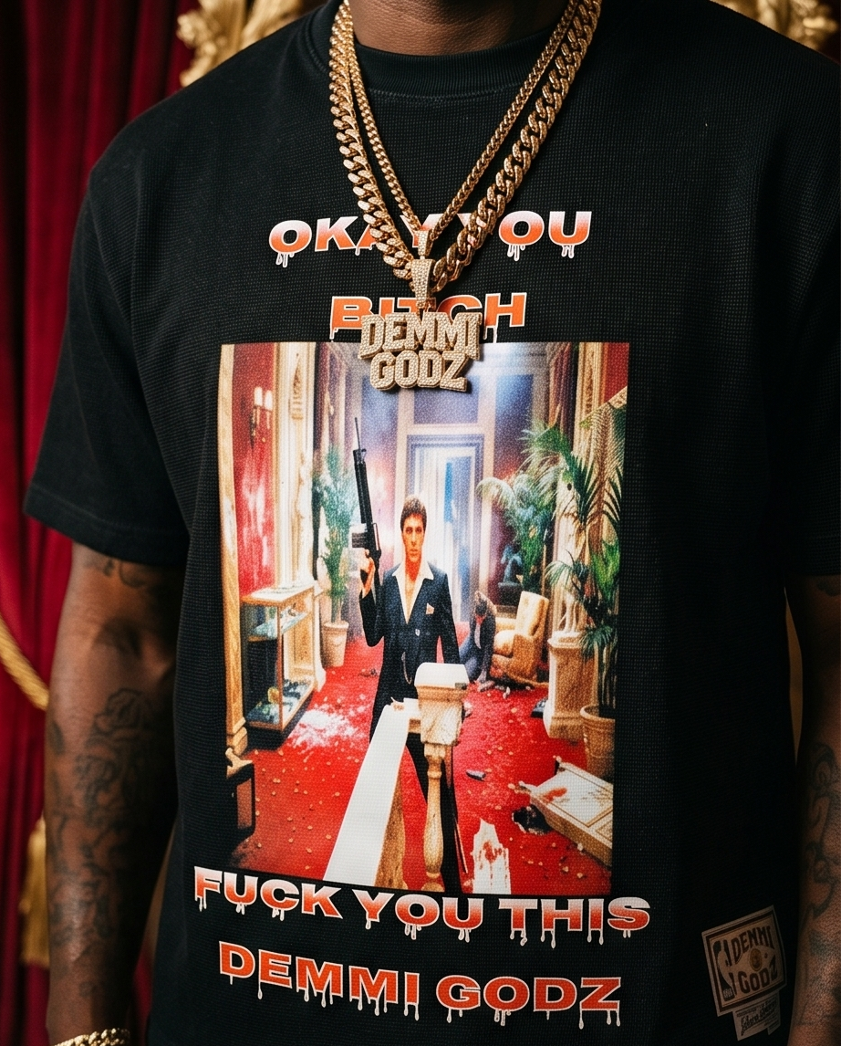Okay Tony Heavyweight Waffle Knit Tee - Scarface Oversized Tee for Ultimate Comfort - Demmi Godz Clothing Company