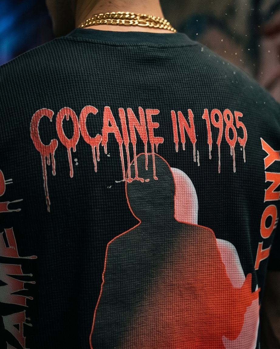 "Okay Tony" — One-of-a-Kind Heavyweight Waffle Knit Tee Oversized Large — Scarface Culture