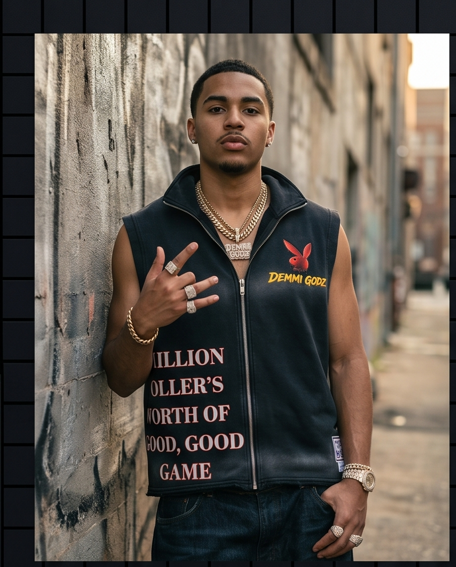 "Million Dollar Game" — Black Vintage-Washed Zip-Up Hooded Tank Top (XL) — Oversized