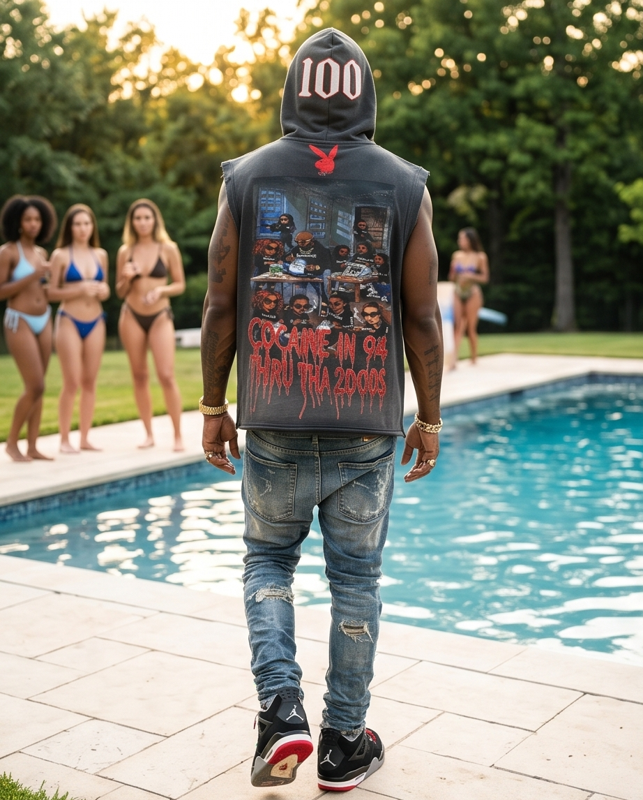 Vintage Washed Black Oversized Zip-Up Hooded Tank — Medium  “The Trap House” Graphic Back