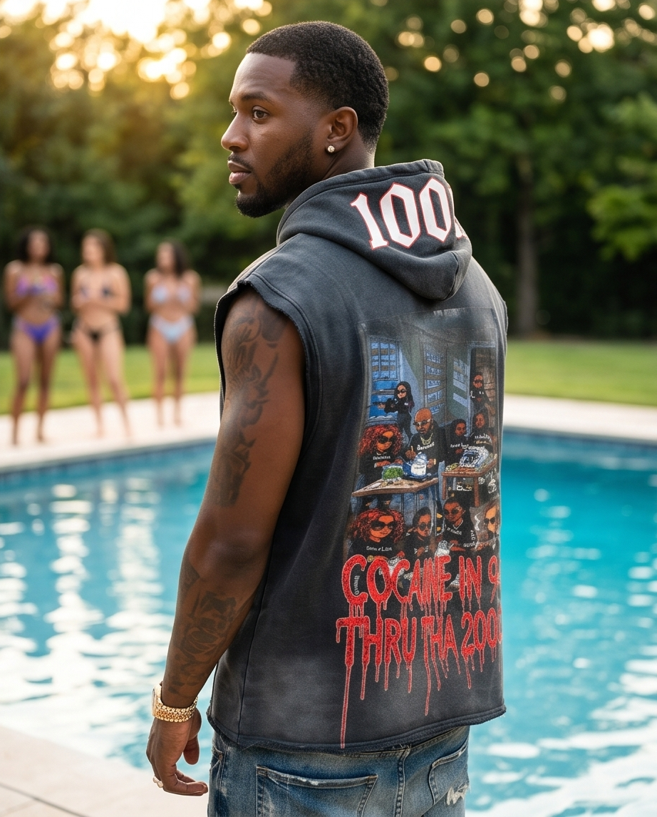 Vintage Washed Black Oversized Zip-Up Hooded Tank — Medium  “The Trap House” Graphic Back