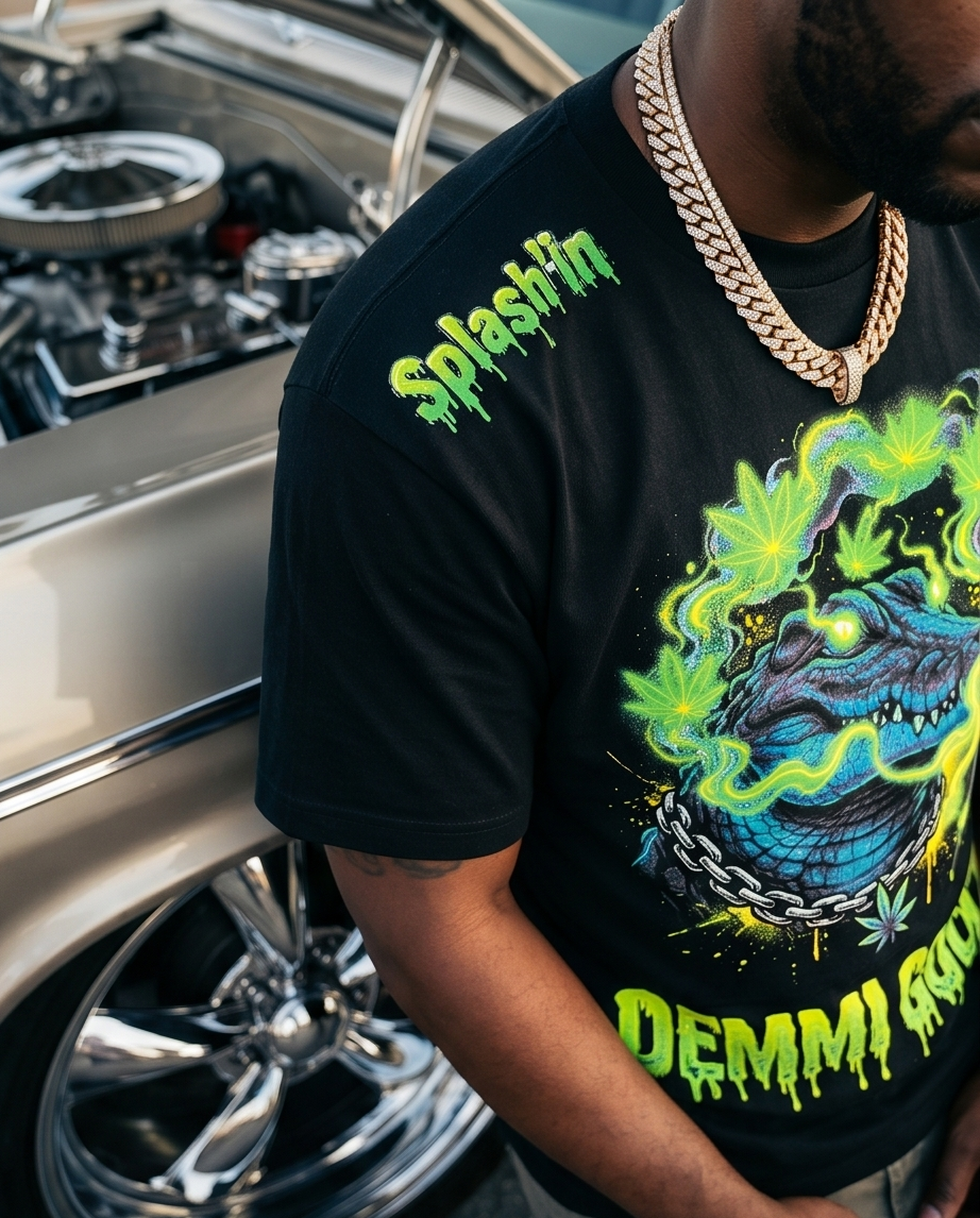 Neon Alligator — One-of-a-Kind XLarge Streetwear Tee | Heavy Cotton • Black • True-to-Size