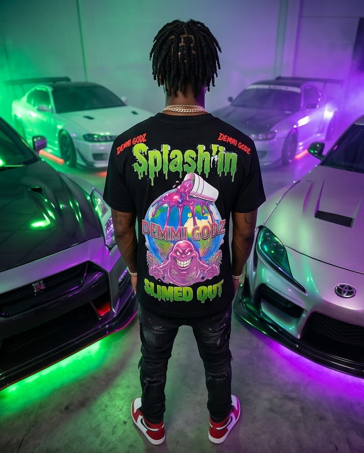 Neon Alligator Streetwear Tee - XLarge Heavy Cotton Black Graphic Tee for Men, True-to-Size - Demmi Godz Clothing Company