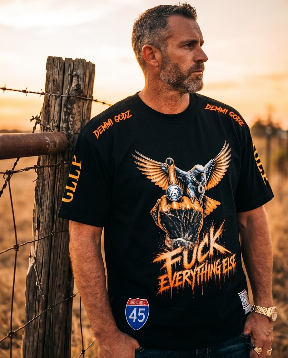 Urban Heavyweight Tee - Unique F*ck Everything Mens Streetwear Graphic Tees in XLarge - Demmi Godz Clothing Company