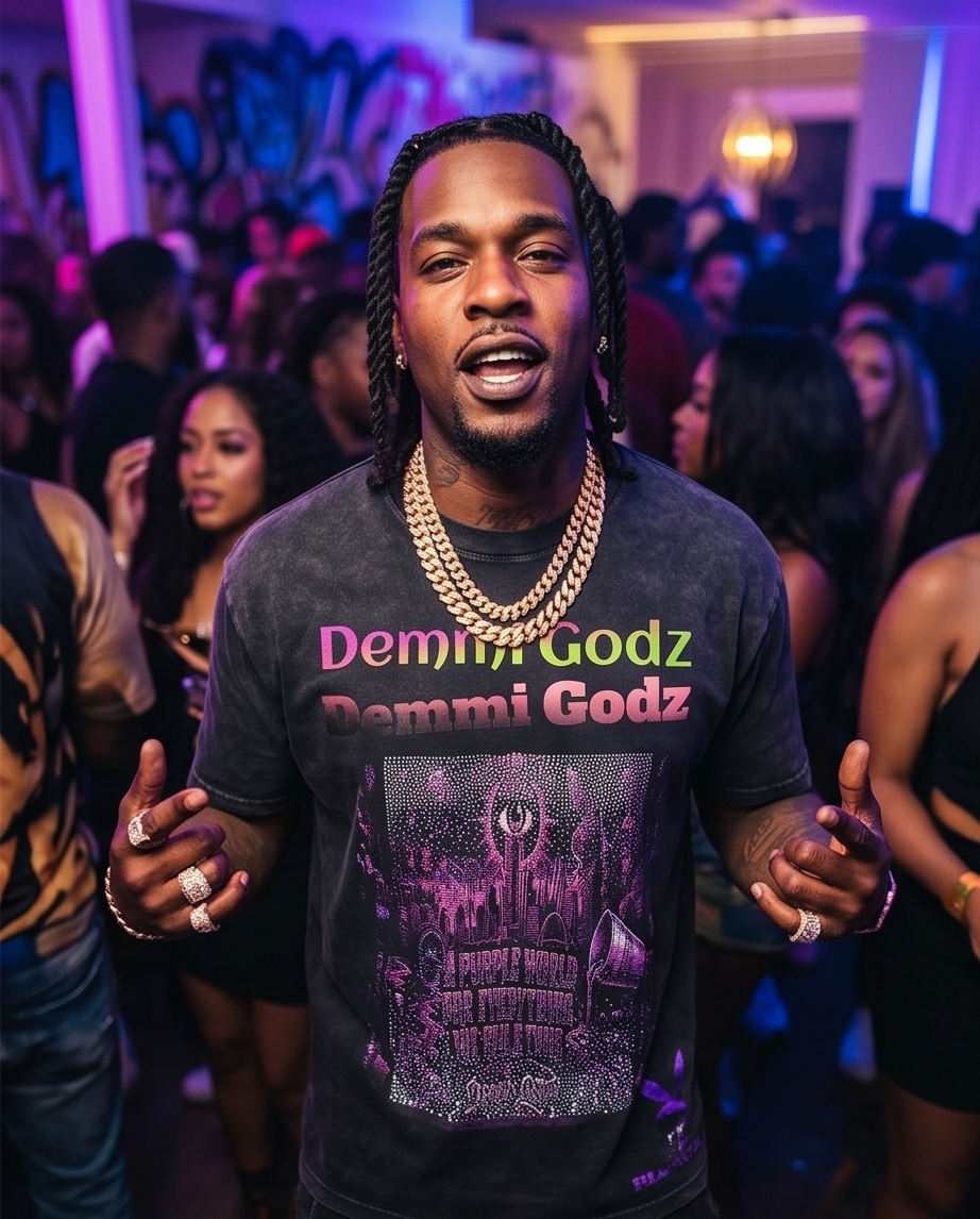 Purple Drank Vintage Wash Tee - Black Rhinestone Streetwear XL for Mens Urban T Shirts - Demmi Godz Clothing Company