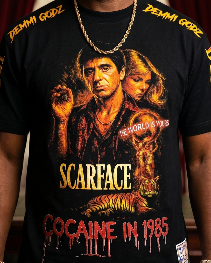 Tony Style Black Tee - Heavyweight Urban T-Shirt True to Size for Scarface Culture - Demmi Godz Clothing Company