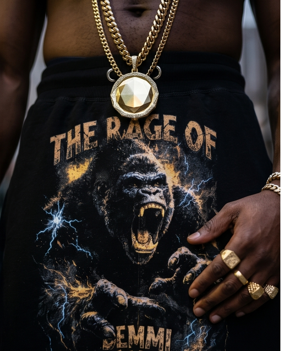 Rage of Demmi Godz - Stylish Black Urban Streetwear Shorts for Men and Mens Hoodies Streetwear - Demmi Godz Clothing Company