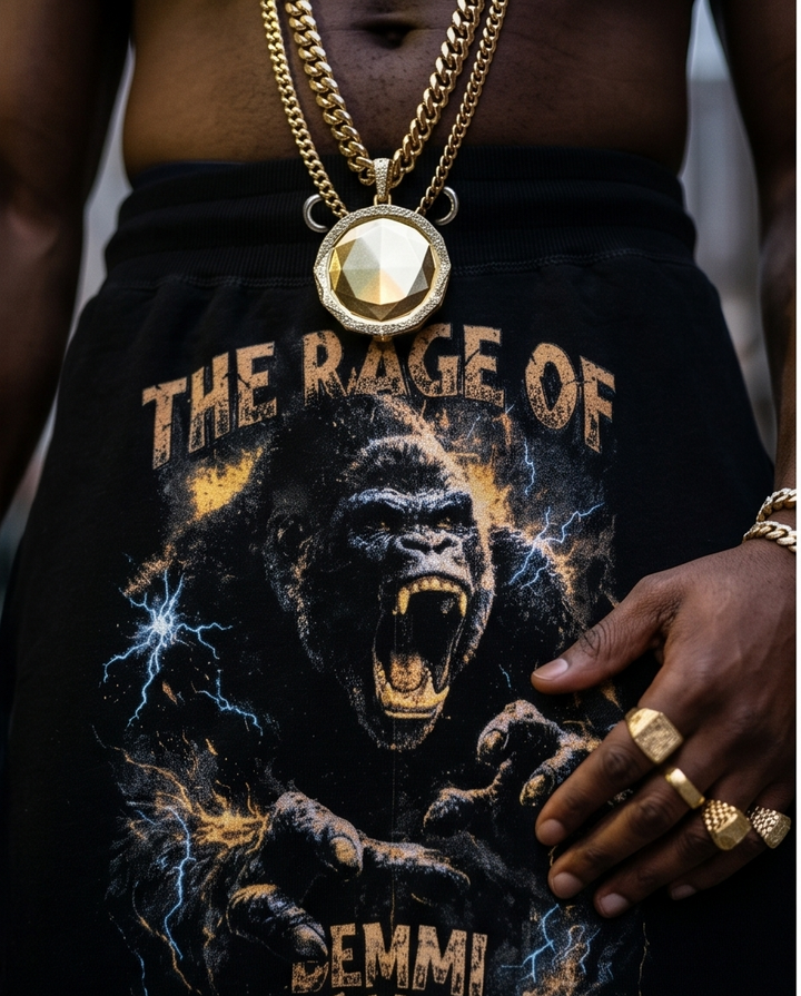 Rage of Demmi Godz - Stylish Black Urban Streetwear Shorts for Men and Mens Hoodies Streetwear - Demmi Godz Clothing Company