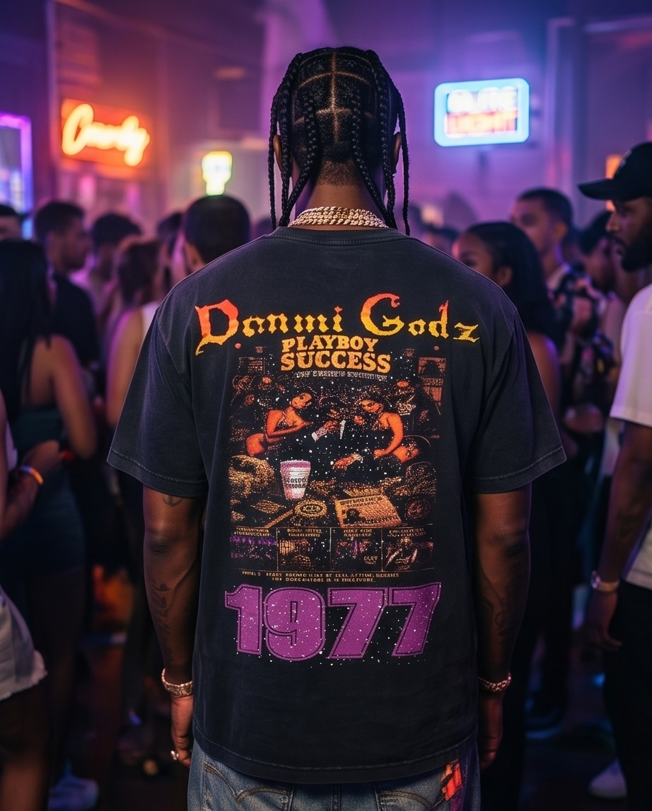 Oversized Tee "1977 Story" — Black Vintage Wash (L) — One of a Kind