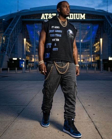 Texas Cowboys Graphic Hoodie - Oversized Black Distressed Tank for Men - Demmi Godz Clothing Company