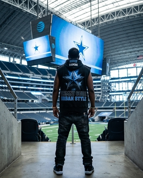 Black Snow-Washed Distressed Oversized -  XL Hoodie Tank — “Texas Cowboys” Streetwear