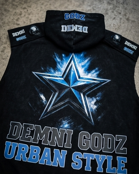 Texas Cowboys Graphic Hoodie - Oversized Black Distressed Tank for Men - Demmi Godz Clothing Company