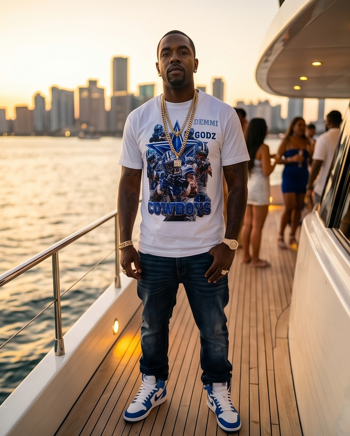 Cowboys Army T-Shirt - Unique Mens White Graphic T Shirts - Heavyweight Streetwear Large - Demmi Godz Clothing Company