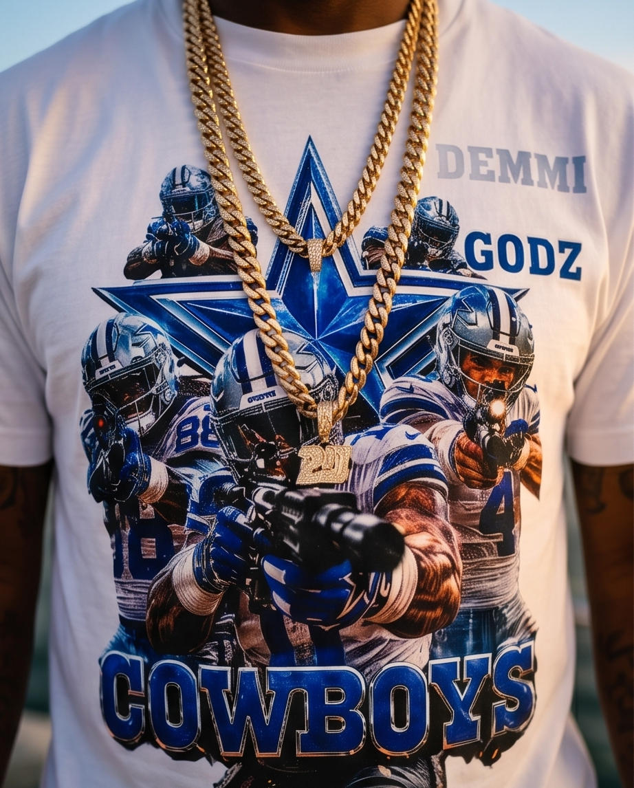 "Cowboys Army" — White Heavyweight Streetwear T‑Shirt (Large) — One‑of‑a‑Kind
