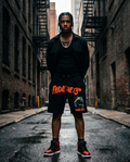 "Demmi Godz Friday 13th" — Black Heavyweight Streetwear Shorts (M) — One of a Kind