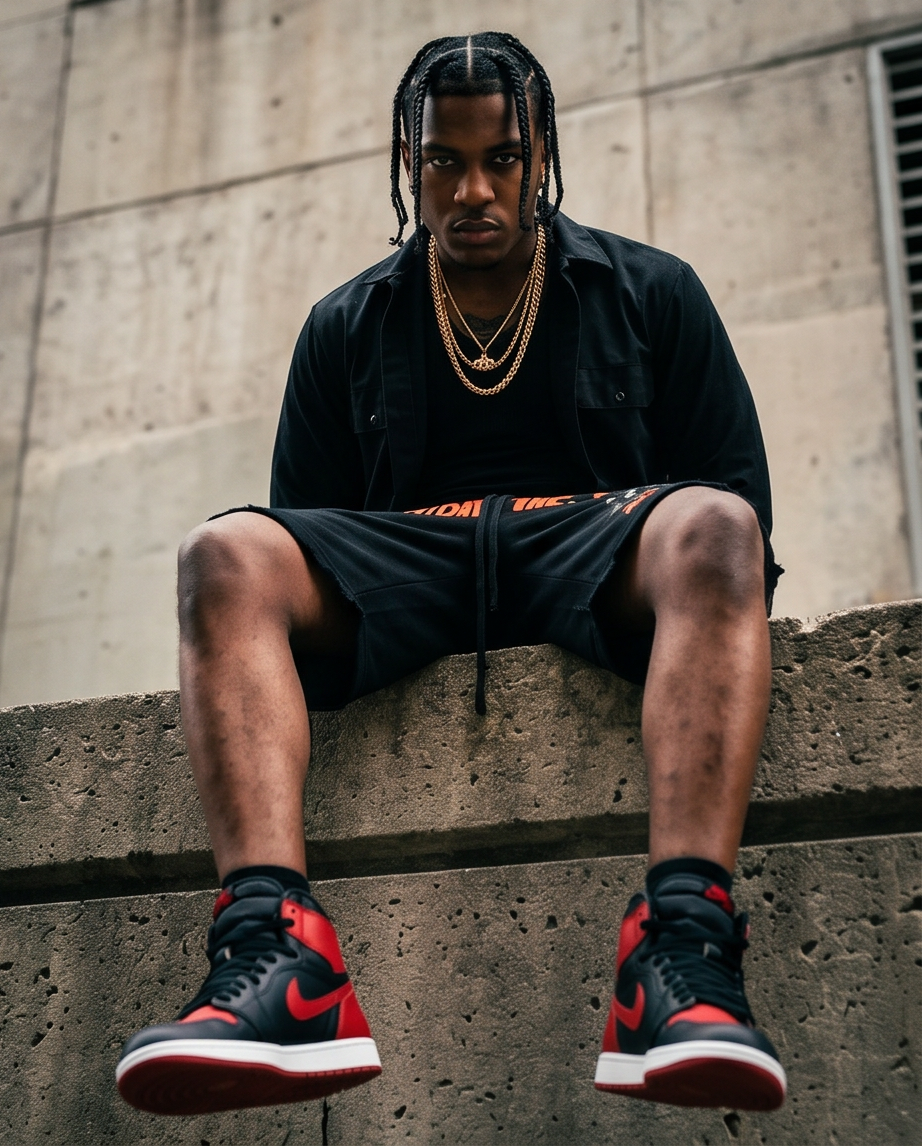 "Demmi Godz Friday 13th" — Black Heavyweight Streetwear Shorts (M) — One of a Kind