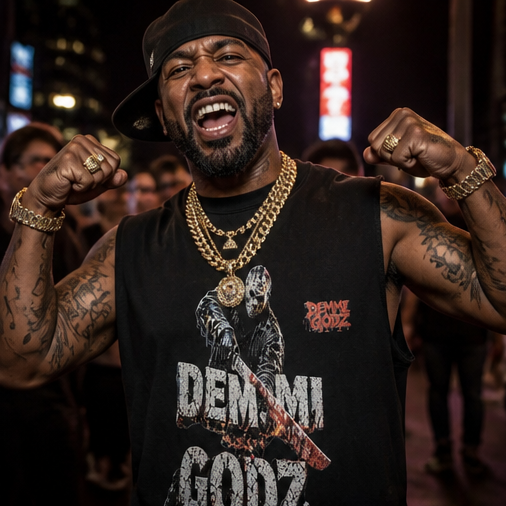 Black Snow Washed Men’s Cut-Off Shirt — Medium Oversized — One-of-a-Kind Streetwear “Slashing Demmi Godz”