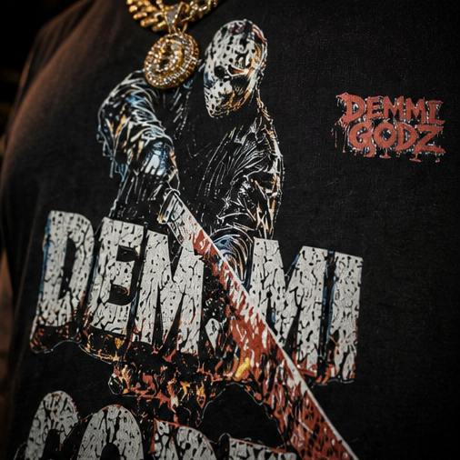 Black Snow Washed Cut-Off Shirt for Men - Medium Oversized Urban Casual Wear “Slashing Demmi Godz” - Demmi Godz Clothing Company