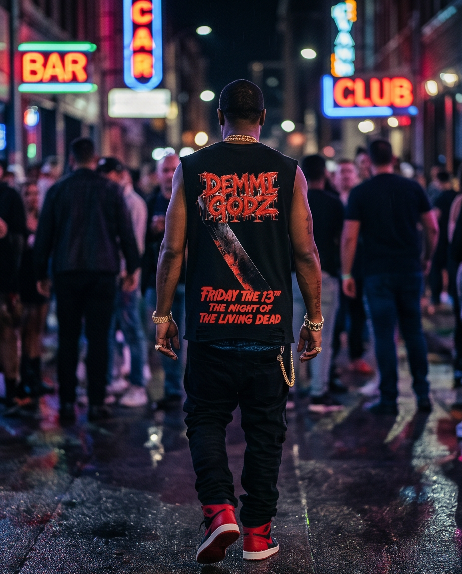 Black Snow Washed Men’s Cut-Off Shirt — Medium Oversized — One-of-a-Kind Streetwear “Slashing Demmi Godz”