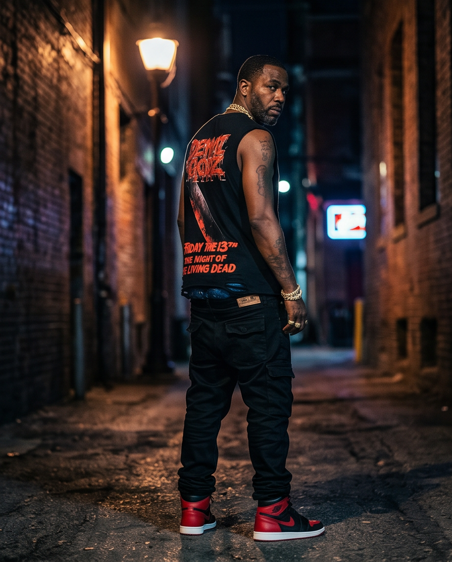Black Snow Washed Cut-Off Shirt for Men - Medium Oversized Urban Casual Wear “Slashing Demmi Godz” - Demmi Godz Clothing Company