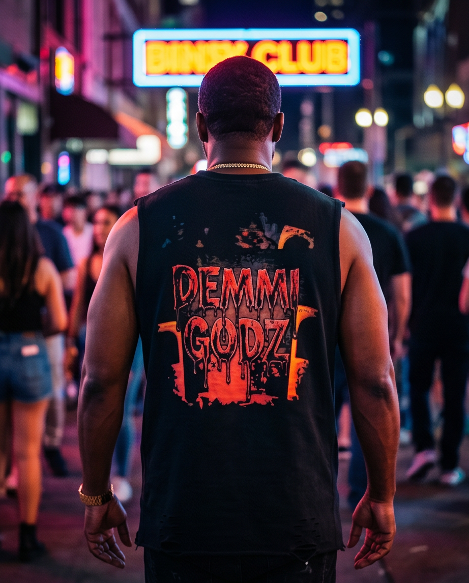 Black Oversized Distressed Tank Top - Snow-Washed Raw-Hem Design - Chucky’s Caddy - Unique Urban Casual Wear (Size M) - Demmi Godz Clothing Company