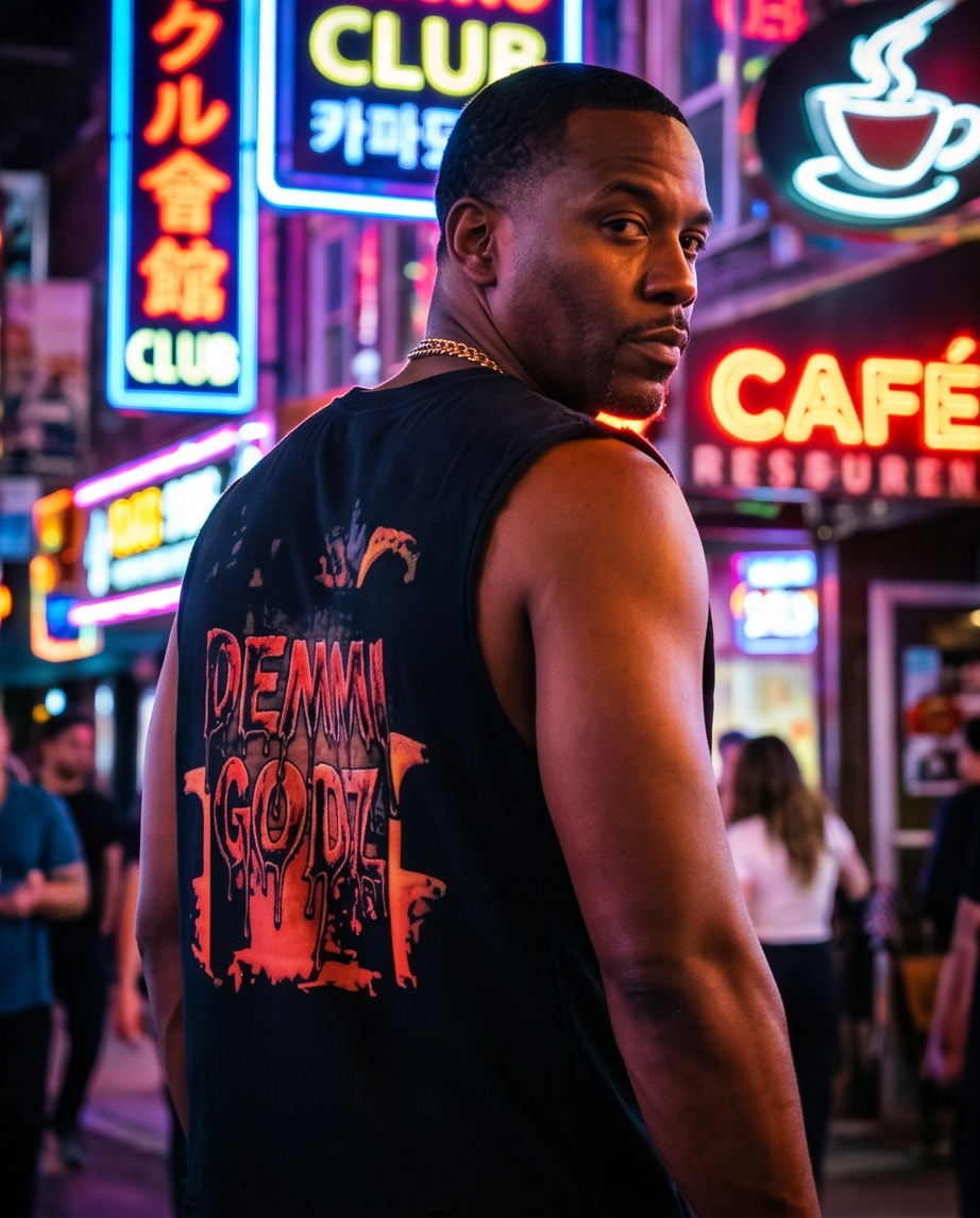 Black Oversized Snow-Washed Distressed Raw-Hem Tank — “Chucky’s Caddy” (Size M) — One-of-a-Kind