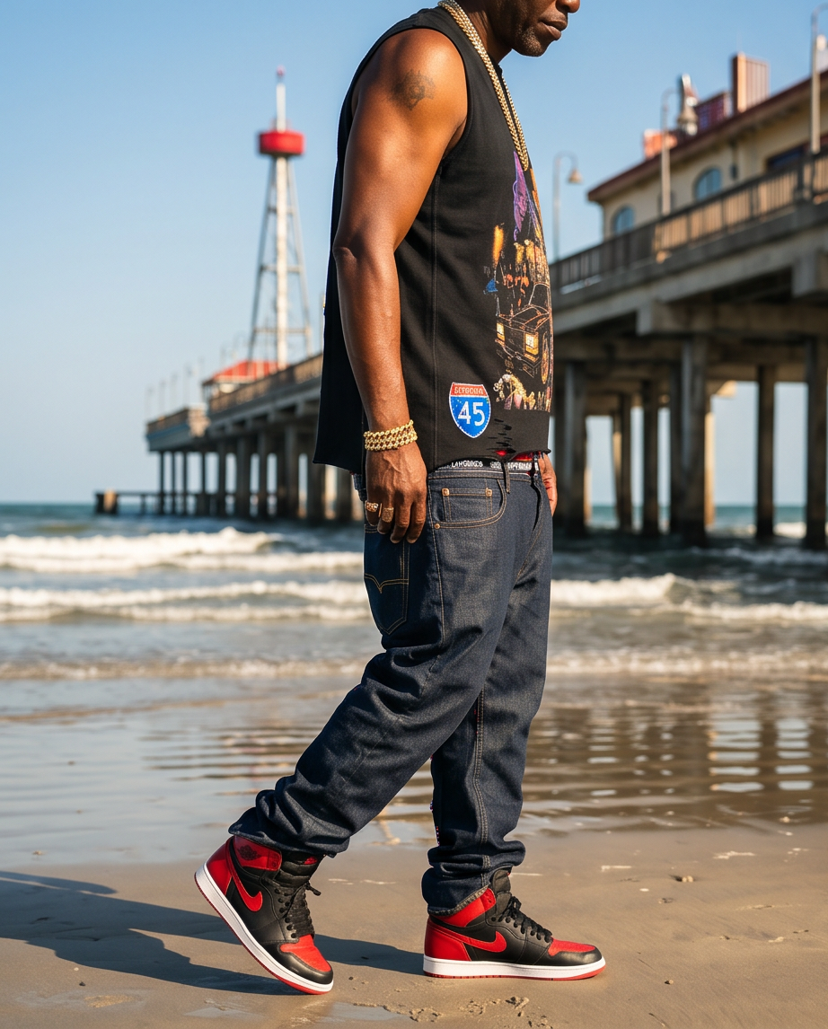Black Snow Washed Oversized Tank — One Helleva Night (Medium) — Distressed Hem, Tattered Streetwear