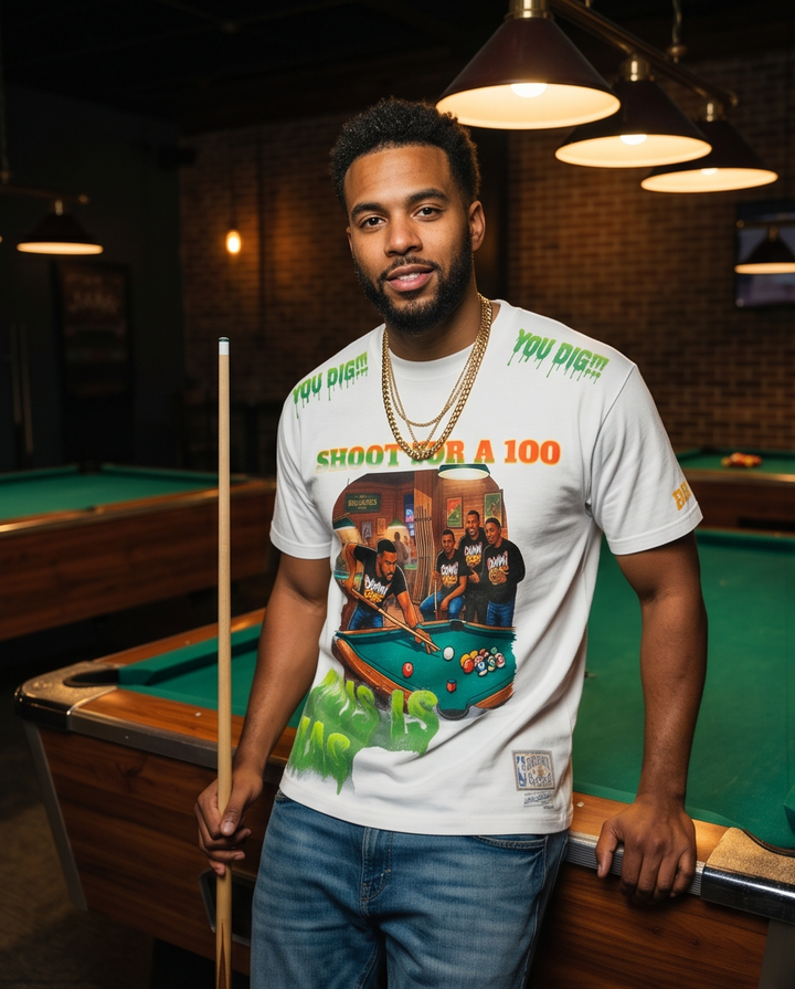 Shoot For a 100 T-Shirt - Urban Casual Wear - White Heavyweight Streetwear (XL) - One-of-a-Kind - Demmi Godz Clothing Company
