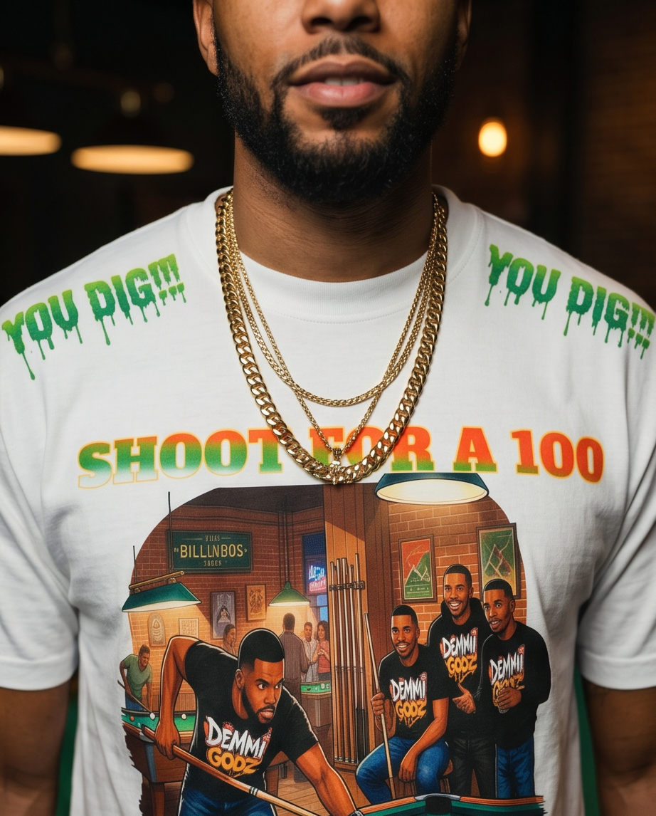 Shoot For a 100 T-Shirt - Urban Casual Wear - White Heavyweight Streetwear (XL) - One-of-a-Kind - Demmi Godz Clothing Company