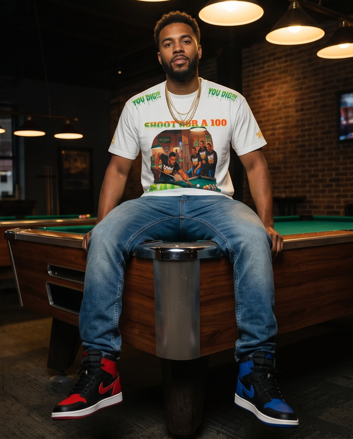 Shoot For a 100 T-Shirt - Urban Casual Wear - White Heavyweight Streetwear (XL) - One-of-a-Kind - Demmi Godz Clothing Company