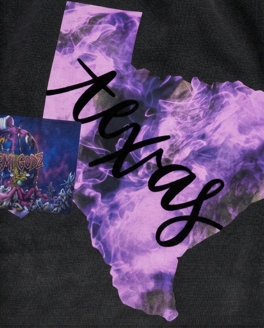 One-of-a-Kind Black Vintage Washed Streetwear Shorts — Large — "Purple Texas"