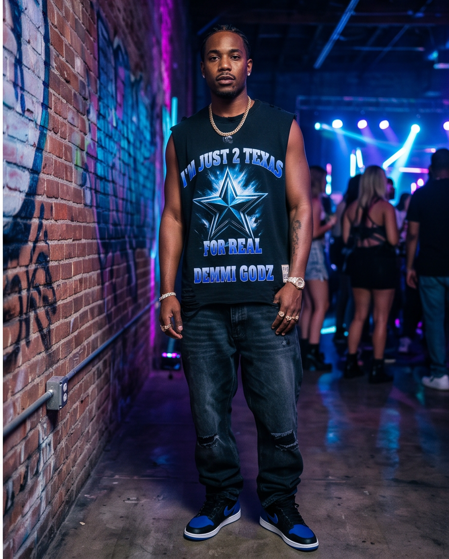 Chucky Cowboys Tank Top - Unique Black Snow-Washed Raw-Hem Tank for Urban Casual Wear (L) - Demmi Godz Clothing Company