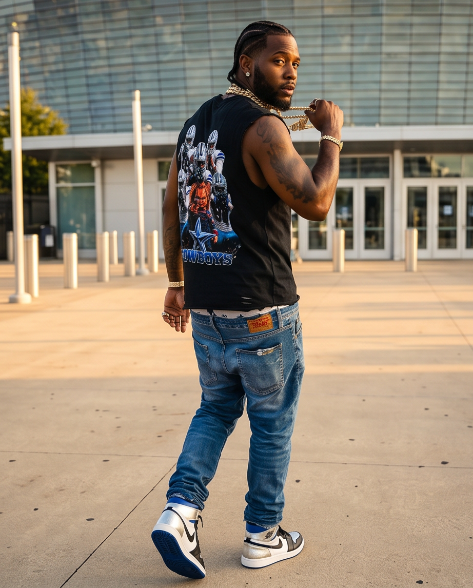 Chucky Cowboys Tank Top - Unique Black Snow-Washed Raw-Hem Tank for Urban Casual Wear (L) - Demmi Godz Clothing Company