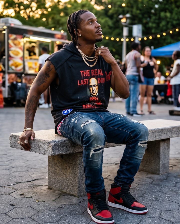 Black Oversized Hoodie Tank - Snow Washed Cut-Off Streetwear for Men - Demmi Godz Clothing Company