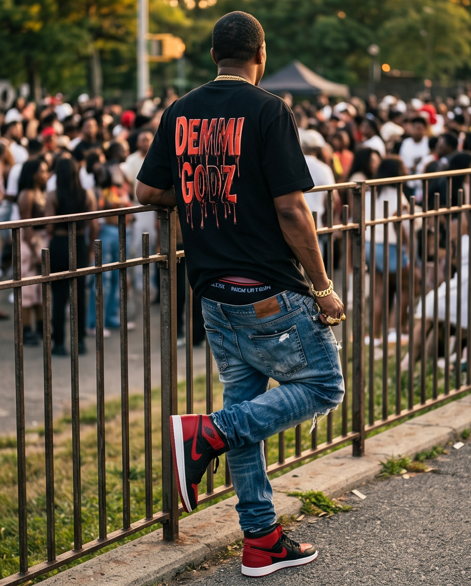 Black Heavyweight Streetwear Tee - Mens Urban T Shirts - XLarge Black Waffle Knit Mineral-Washed - Boy With Money on His Mind - Demmi Godz Clothing Company