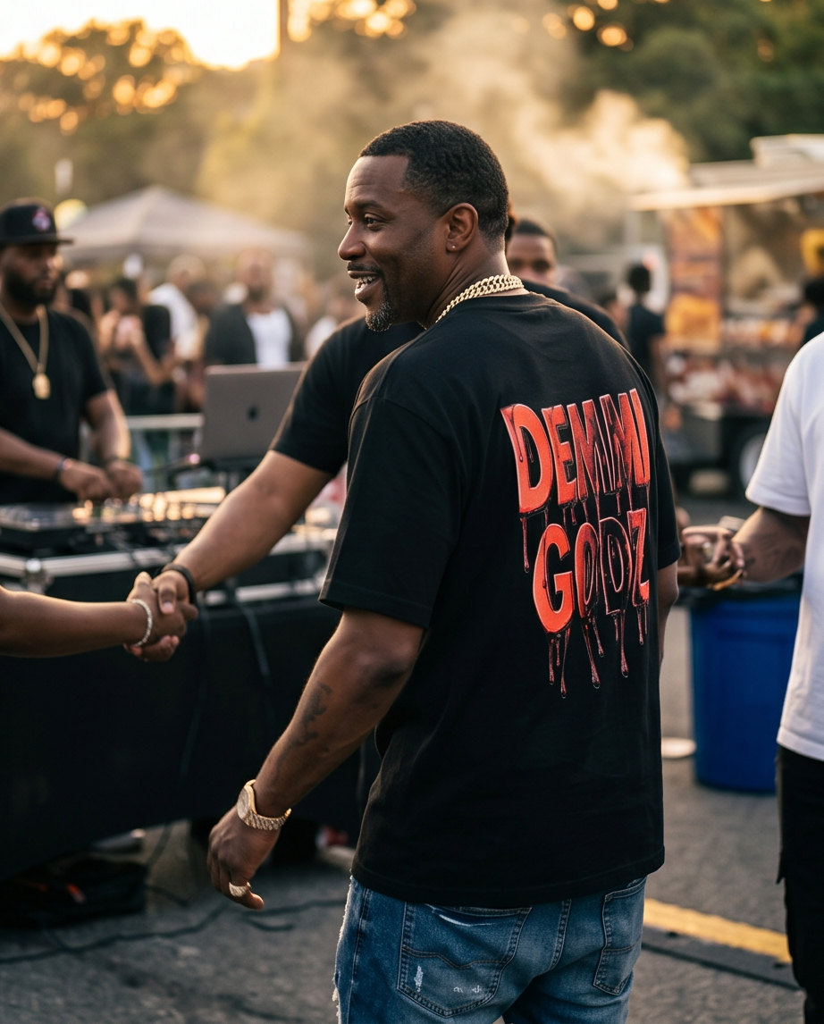 Black Heavyweight Streetwear Tee - Mens Urban T Shirts - XLarge Black Waffle Knit Mineral-Washed - Boy With Money on His Mind - Demmi Godz Clothing Company